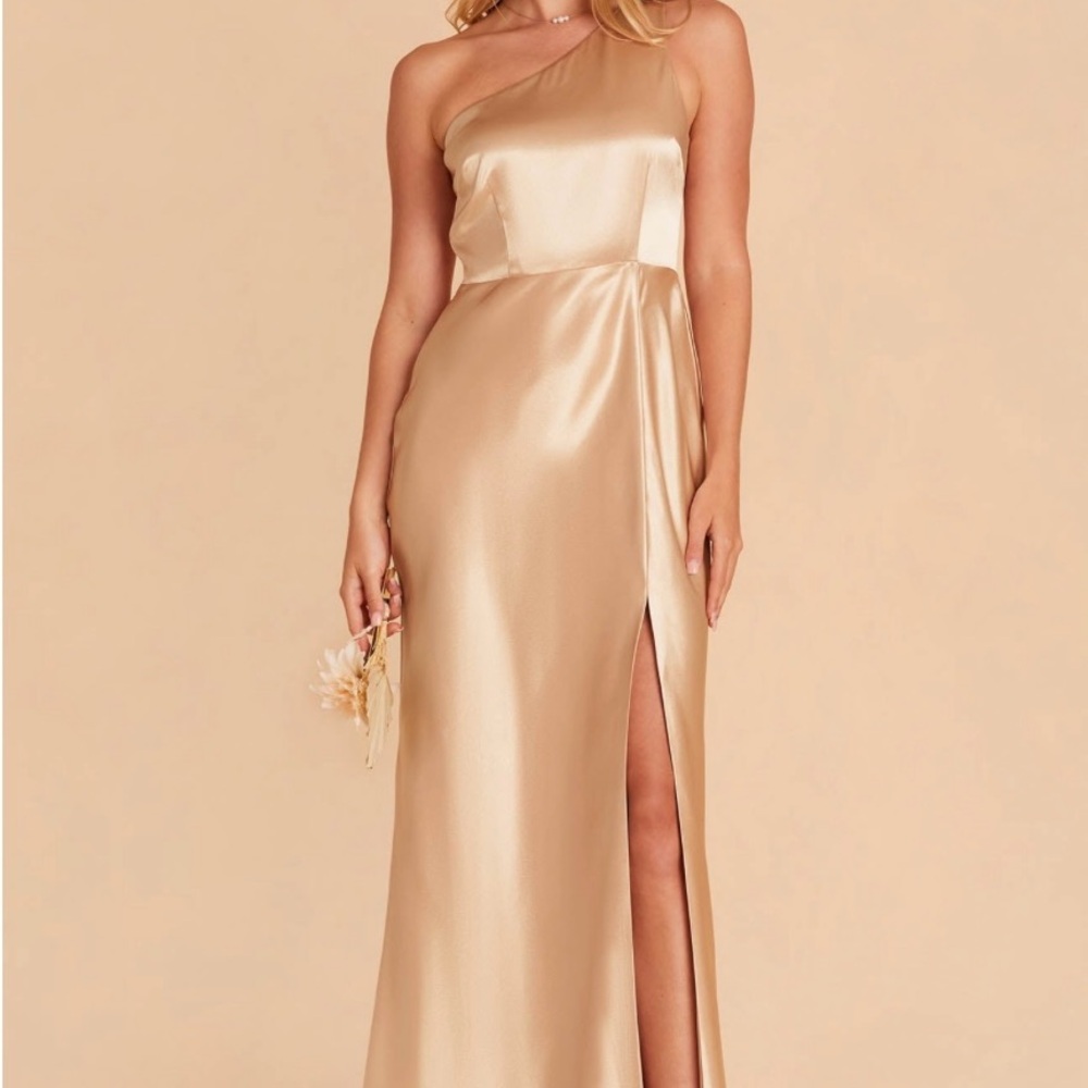 Birdy Grey One-Shoulder Satin Gown in Gold
